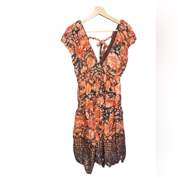 Anthropologie Red and Black Floral Midi Dress - Picture 2 of 7